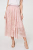 Pink | Floral Semi Sheer Mesh Layer Midi Skirt
