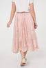 Pink | Floral Semi Sheer Mesh Layer Midi Skirt
