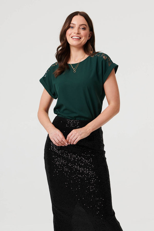 Black | Sequin Embellished Pencil Midi Skirt : Model is 5'9"/175 cm and wears UK8/EU36/US4/AUS8