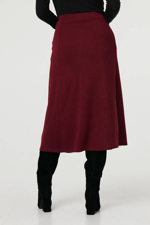 Red | Buttoned High Waist A-Line Midi Skirt
