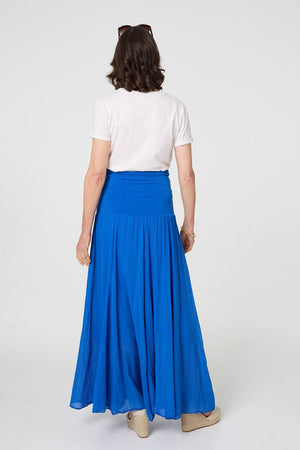 Blue | Stretchy High Waist A-Line Maxi Skirt
