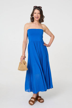 Blue | Stretchy High Waist A-Line Maxi Skirt : Model is 5'8