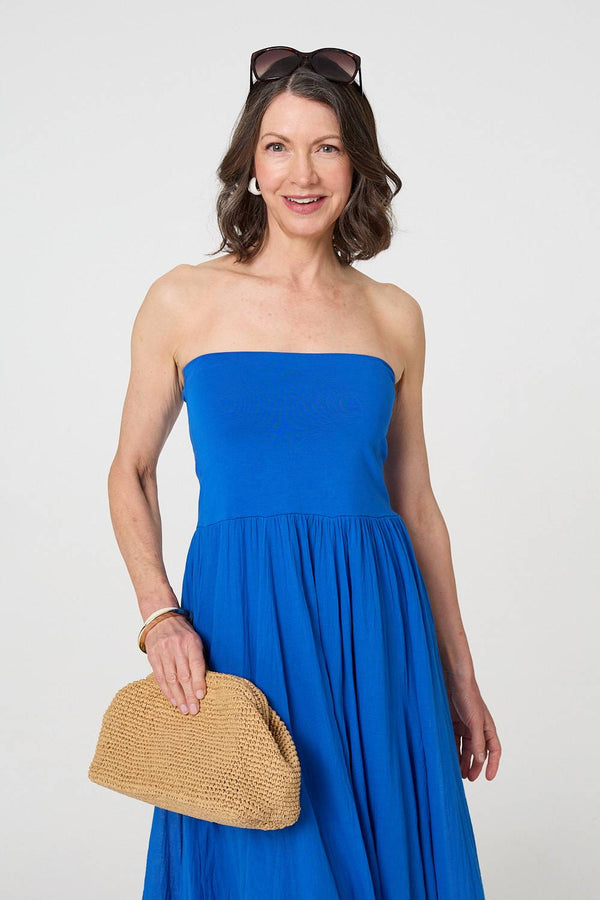 Blue | Stretchy High Waist A-Line Maxi Skirt