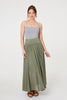 Khaki | Stretchy High Waist A-Line Maxi Skirt
