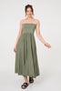 Khaki | Stretchy High Waist A-Line Maxi Skirt : Model is 5'9