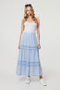 Blue | Embroidered High Waist Tiered Maxi Skirt
