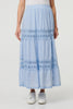 Blue | Embroidered High Waist Tiered Maxi Skirt

