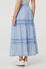 Blue | Embroidered High Waist Tiered Maxi Skirt
