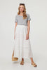 White | Lace Trim High Waist Tiered Maxi Skirt
