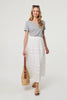 White | Lace Trim High Waist Tiered Maxi Skirt
