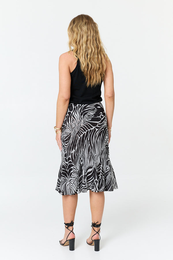 Black | Reversible Printed High Waist Midi Skirt