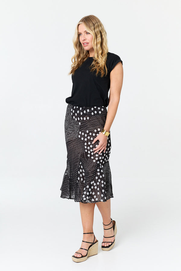 Black | Reversible Printed High Waist Midi Skirt