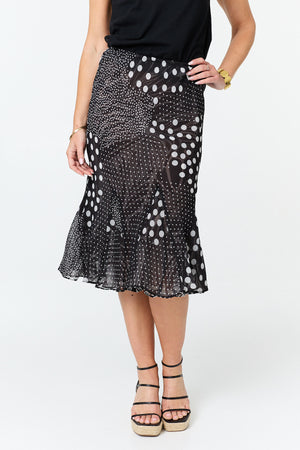 Black | Reversible Printed High Waist Midi Skirt