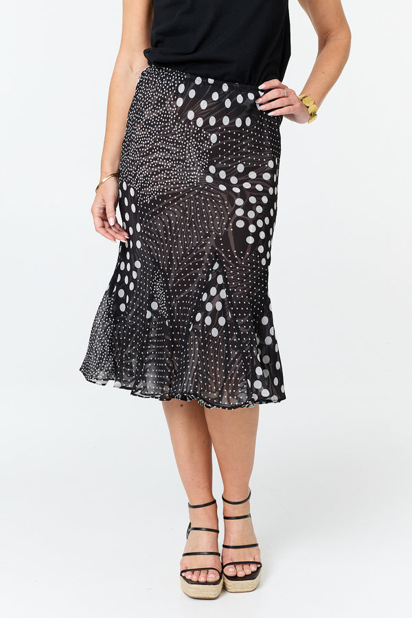 Black | Reversible Printed High Waist Midi Skirt