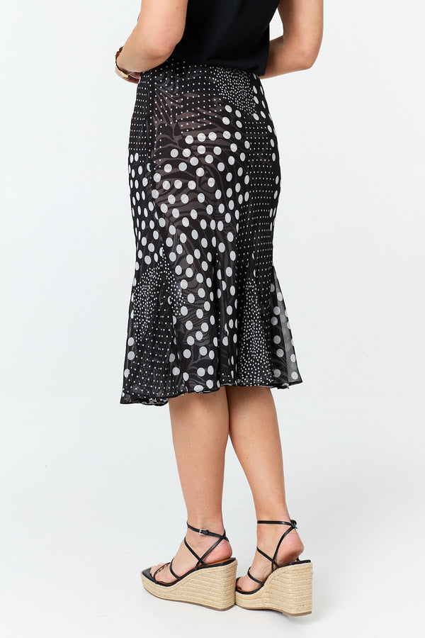Black | Reversible Printed High Waist Midi Skirt