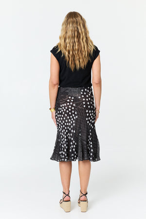Black | Reversible Printed High Waist Midi Skirt