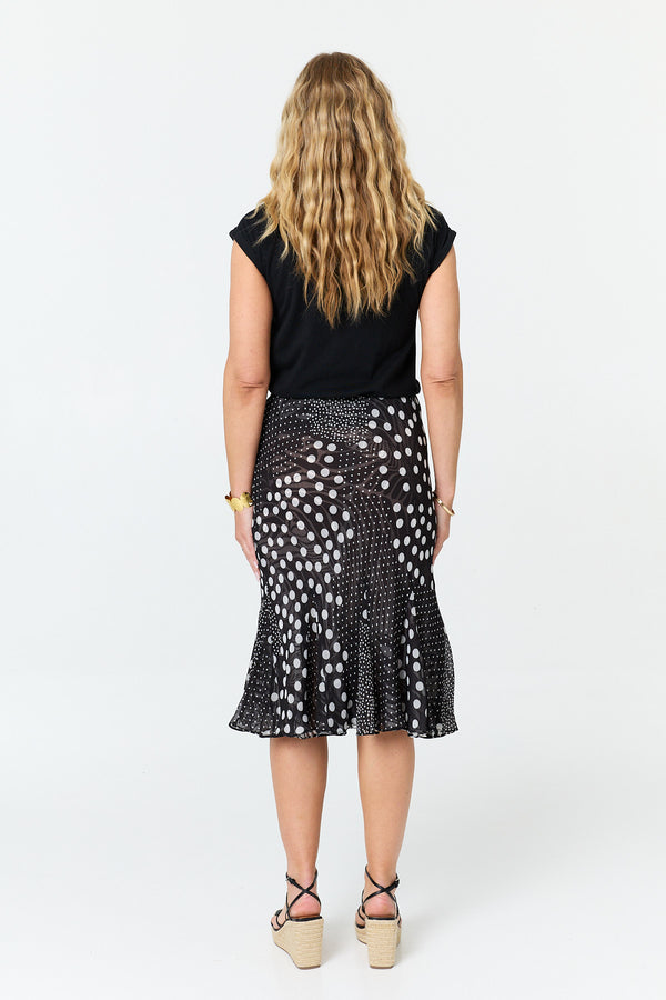 Black | Reversible Printed High Waist Midi Skirt