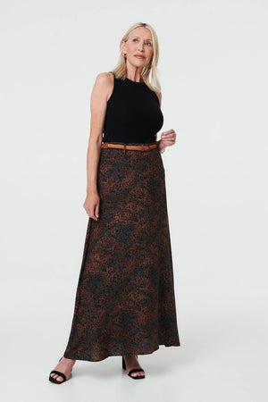 Blue | Printed High Waist Belted Maxi Skirt