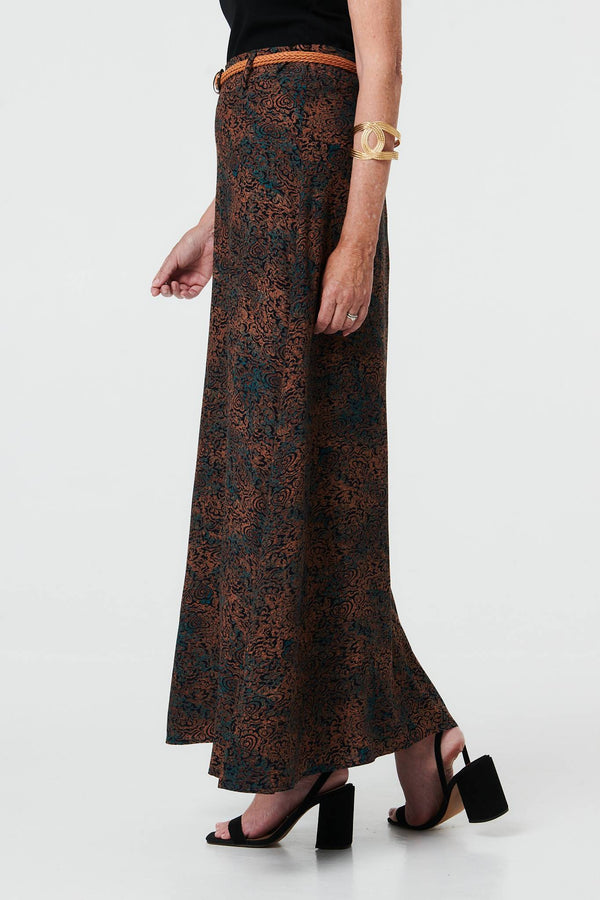 Blue | Printed High Waist Belted Maxi Skirt