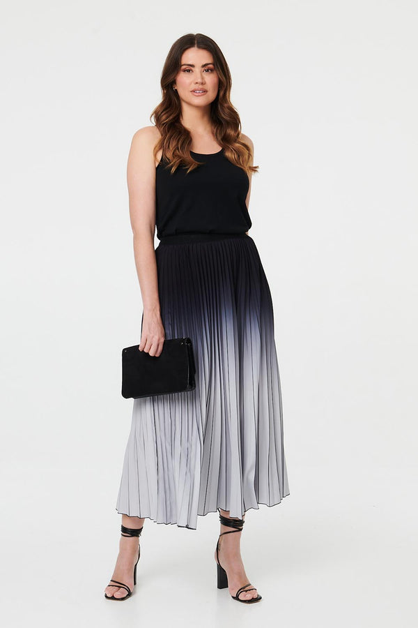 Black | Ombre Pleated High Waist Maxi Skirt