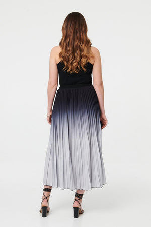 Black | Ombre Pleated High Waist Maxi Skirt