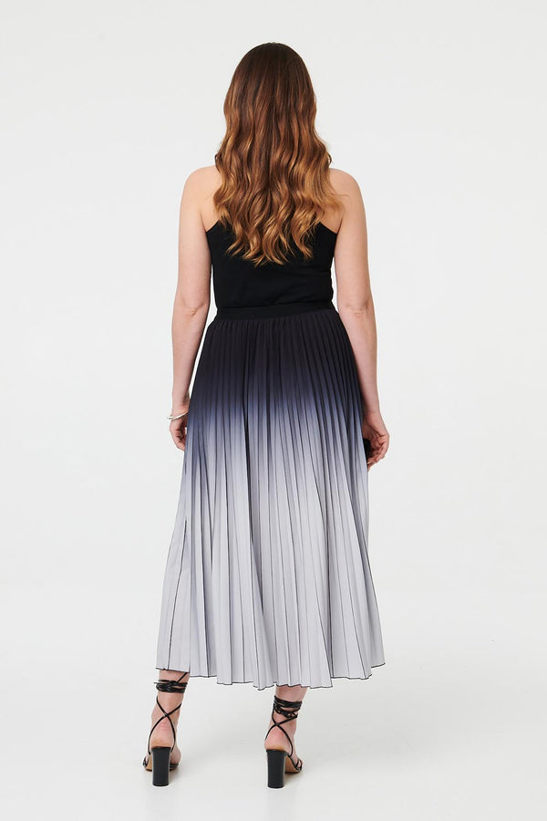 Black | Ombre Pleated High Waist Maxi Skirt