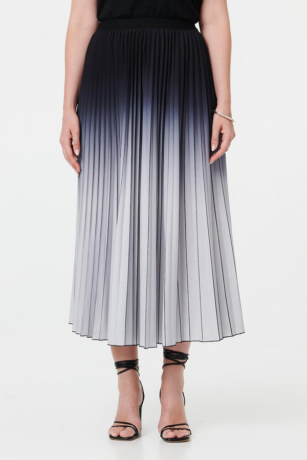 Black | Ombre Pleated High Waist Maxi Skirt
