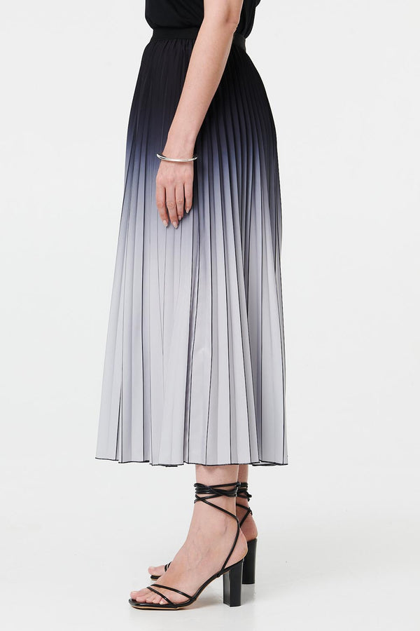 Black | Ombre Pleated High Waist Maxi Skirt