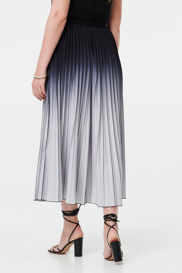 Black | Ombre Pleated High Waist Maxi Skirt