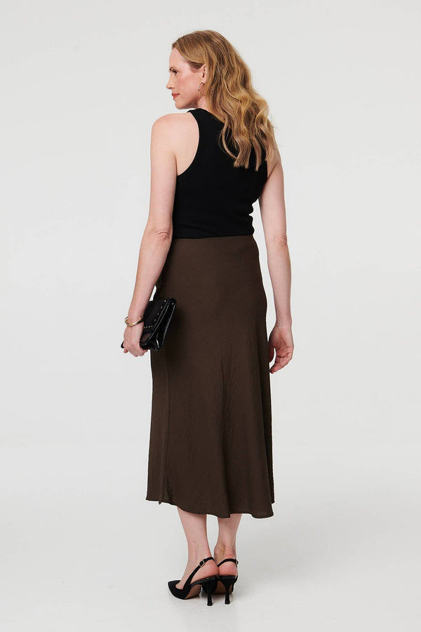 Brown | High Waist Slim A-Line Midi Dress