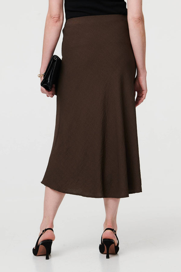 Brown | High Waist Slim A-Line Midi Dress