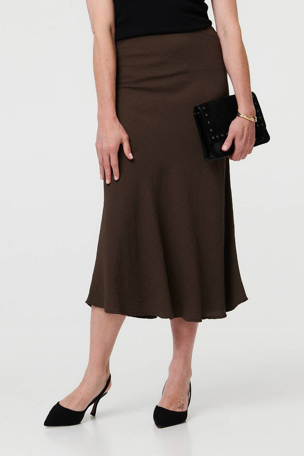 Brown | High Waist Slim A-Line Midi Dress