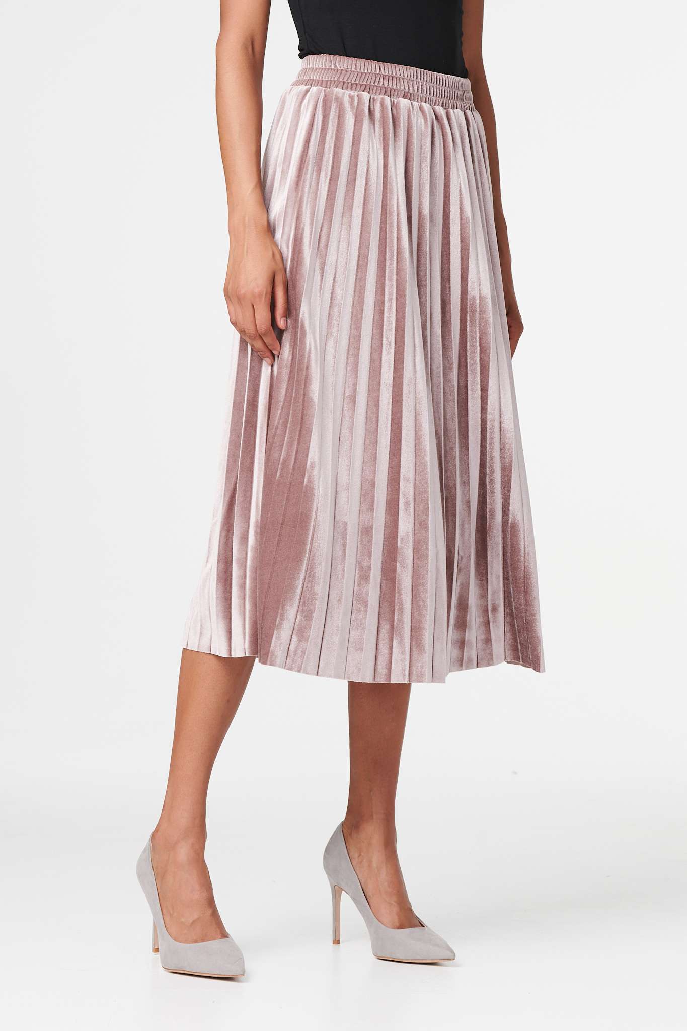 Pink | High Waist Pleated Midi Skirt