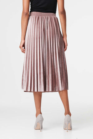 Pink | High Waist Pleated Midi Skirt