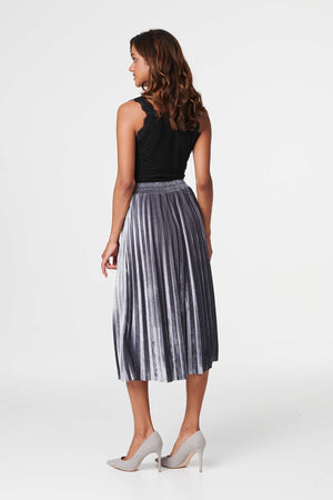 Silver | High Waist Pleated Midi Skirt