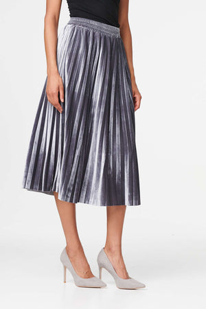 Silver | High Waist Pleated Midi Skirt