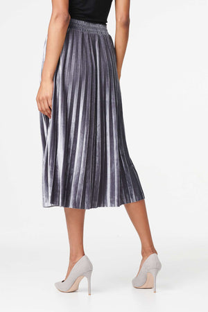 Silver | High Waist Pleated Midi Skirt