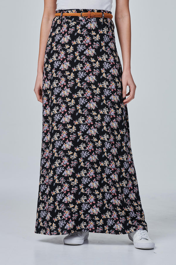 Black | Ditsy Floral Ankle Length Skirt