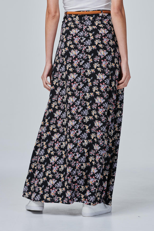 Black | Ditsy Floral Ankle Length Skirt