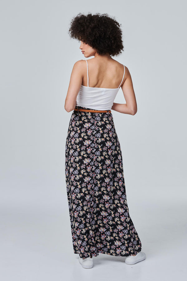 Black | Ditsy Floral Ankle Length Skirt