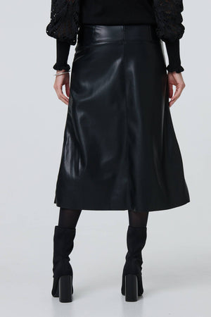 Black | Faux Leather High Waist Midi Skirt
