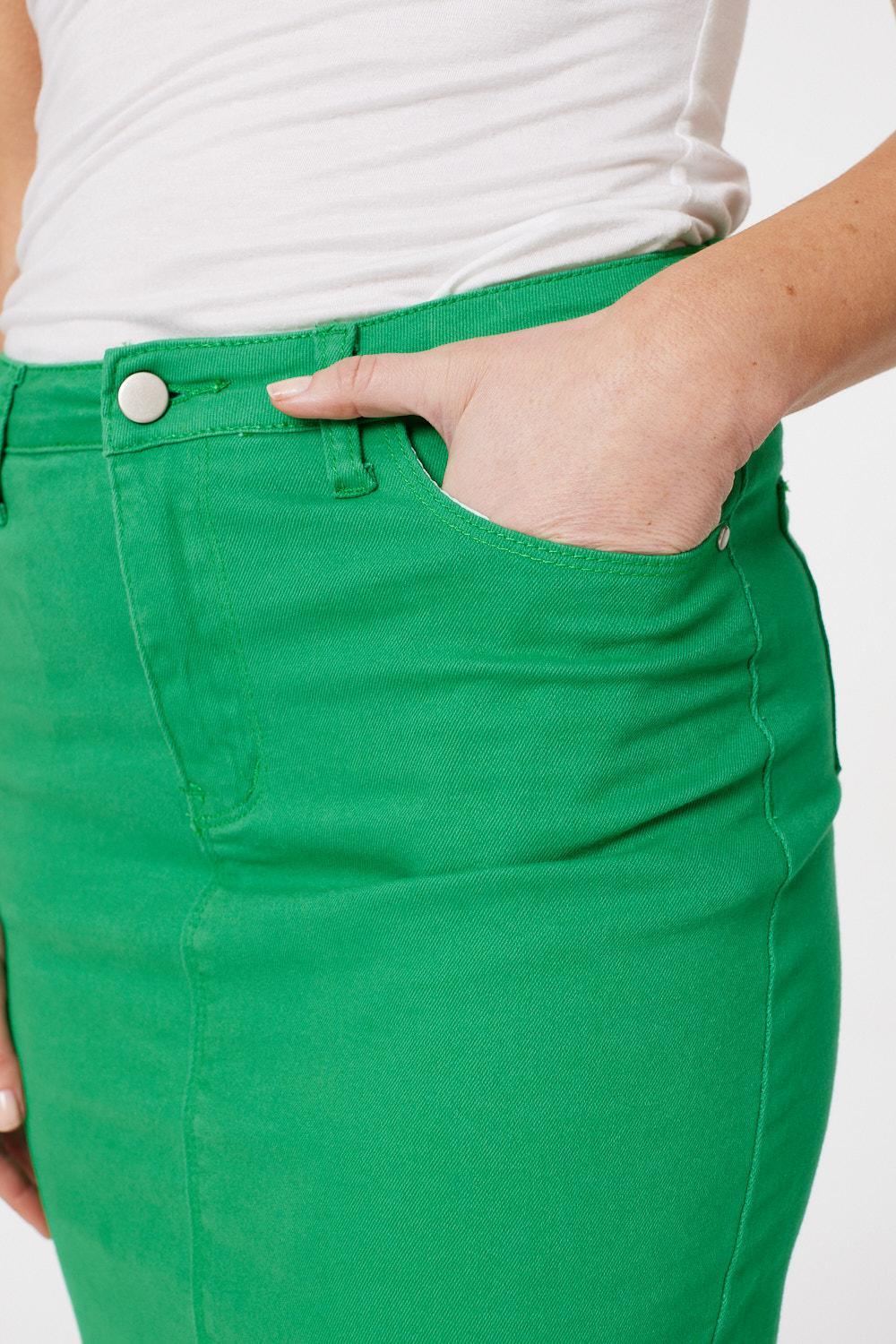 Green | Denim Frayed Hem Mini Skirt