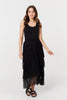 Black | Metallic Textured Tiered Midi Skirt
