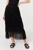 Black | Metallic Textured Tiered Midi Skirt
