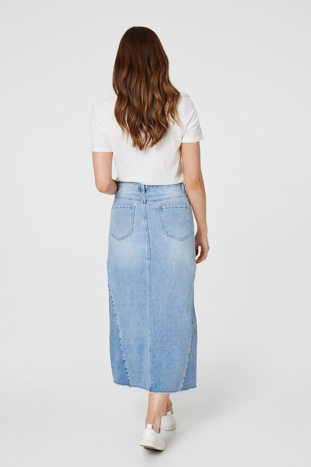 Blue | Denim Split Front Midi Skirt