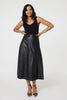 Black | Faux Leather Belted Midi Skirt