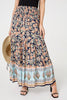 Navy | Floral Print High Waist Maxi Skirt
