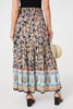 Navy | Floral Print High Waist Maxi Skirt
