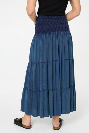 Blue | Elasticated High Waist Tiered Maxi Skirt
