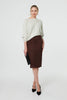 Brown | Faux Suede Knee Length Pencil Skirt
